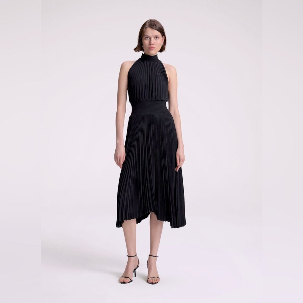 A.L.C Renzo Matte Pleated Midi Dress Black Size 14